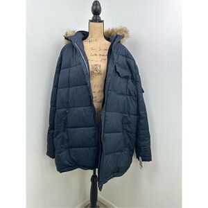 Nautica Men’s Big & Tall Blue Commuter parka Faux-Fur Trimmed Hood Size 2X